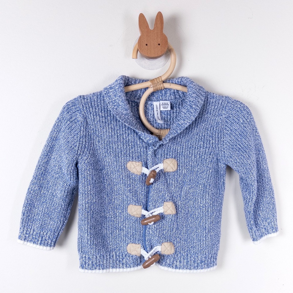 Janie‎ and Jack Cardigan Sweater Kids 6-12M Blue Toggle Shawl Collar Knit